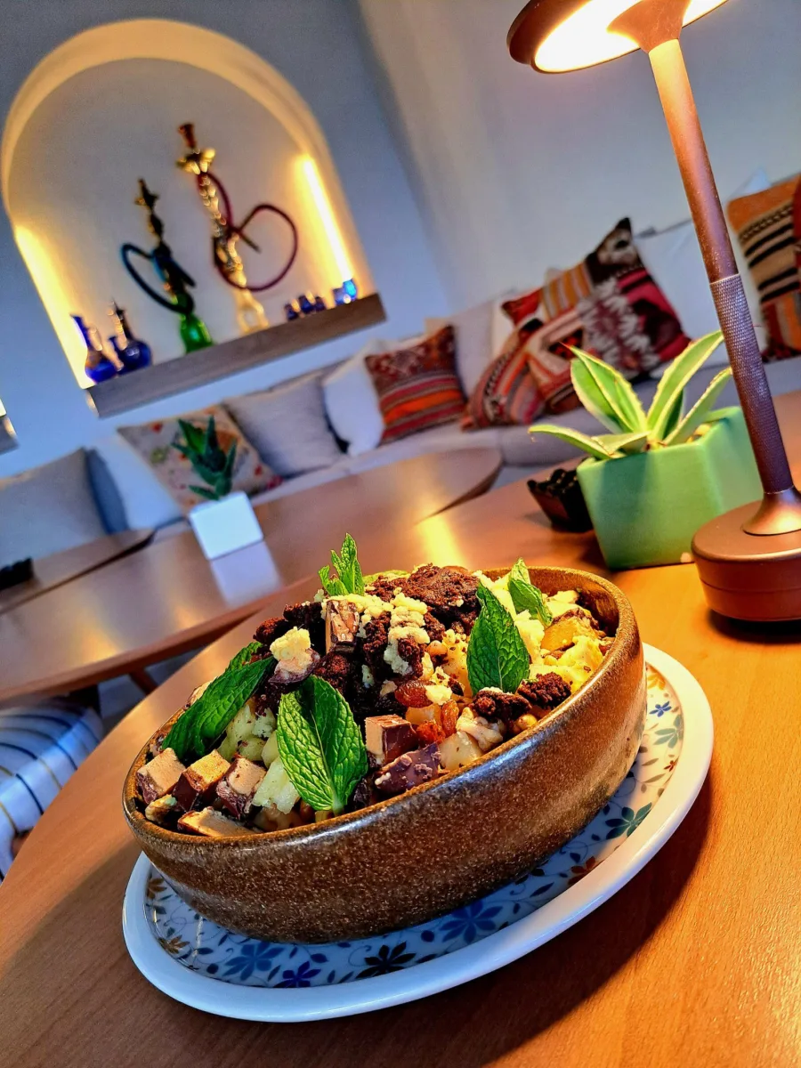 A grain and vegetable bowl on a table