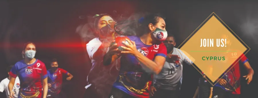 Fireball Extreme Challenge Cyprus banner: two teams contesting the ball in a floodlit indoor arena