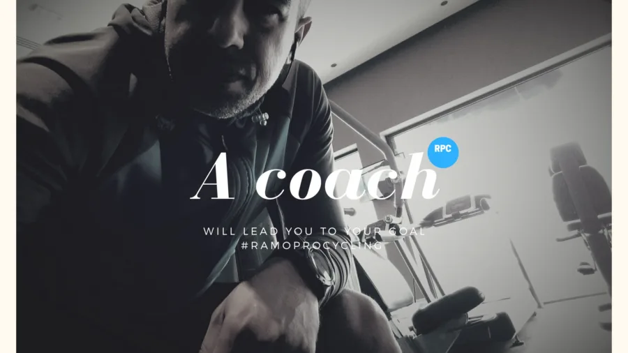 Card over a photograph of a coach in a training room: A coach will lead you to your goal